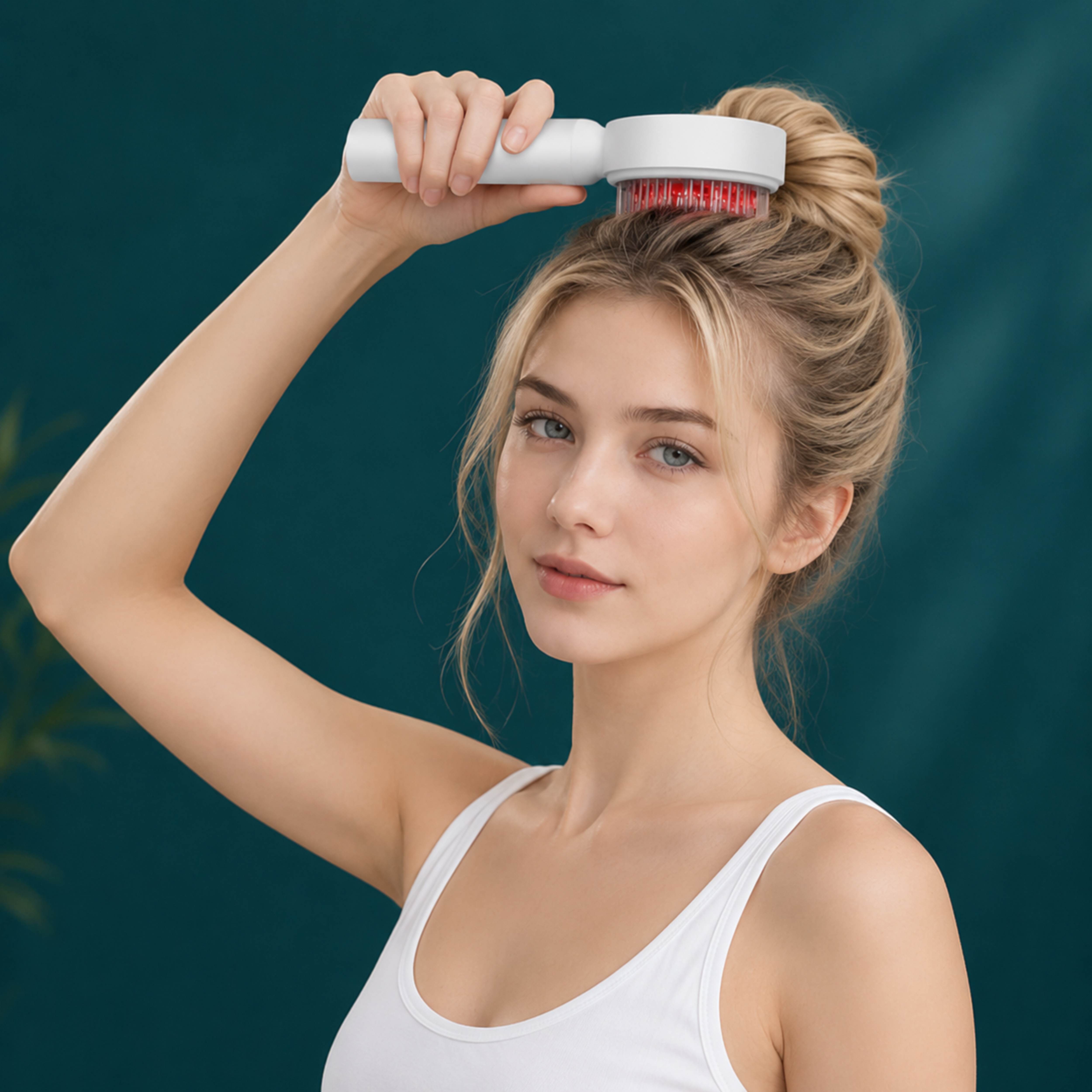 Hårkam med rött ljusterapi – LED-ljus, vibrationsfunktion och oljedispenser
