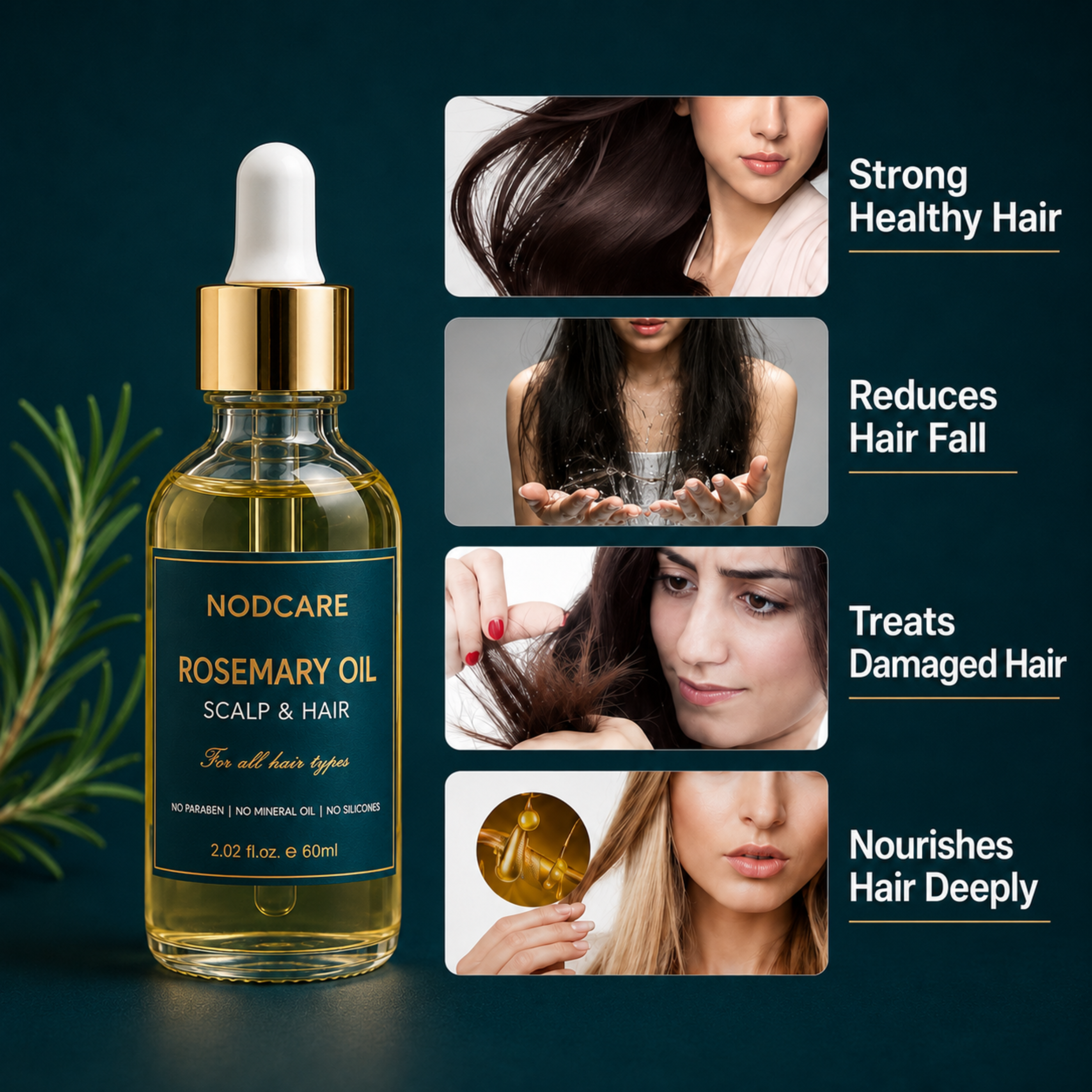 Biotin och rosmarinolja för hårväxt – Naturlig 60 ml hårbottenbehandling