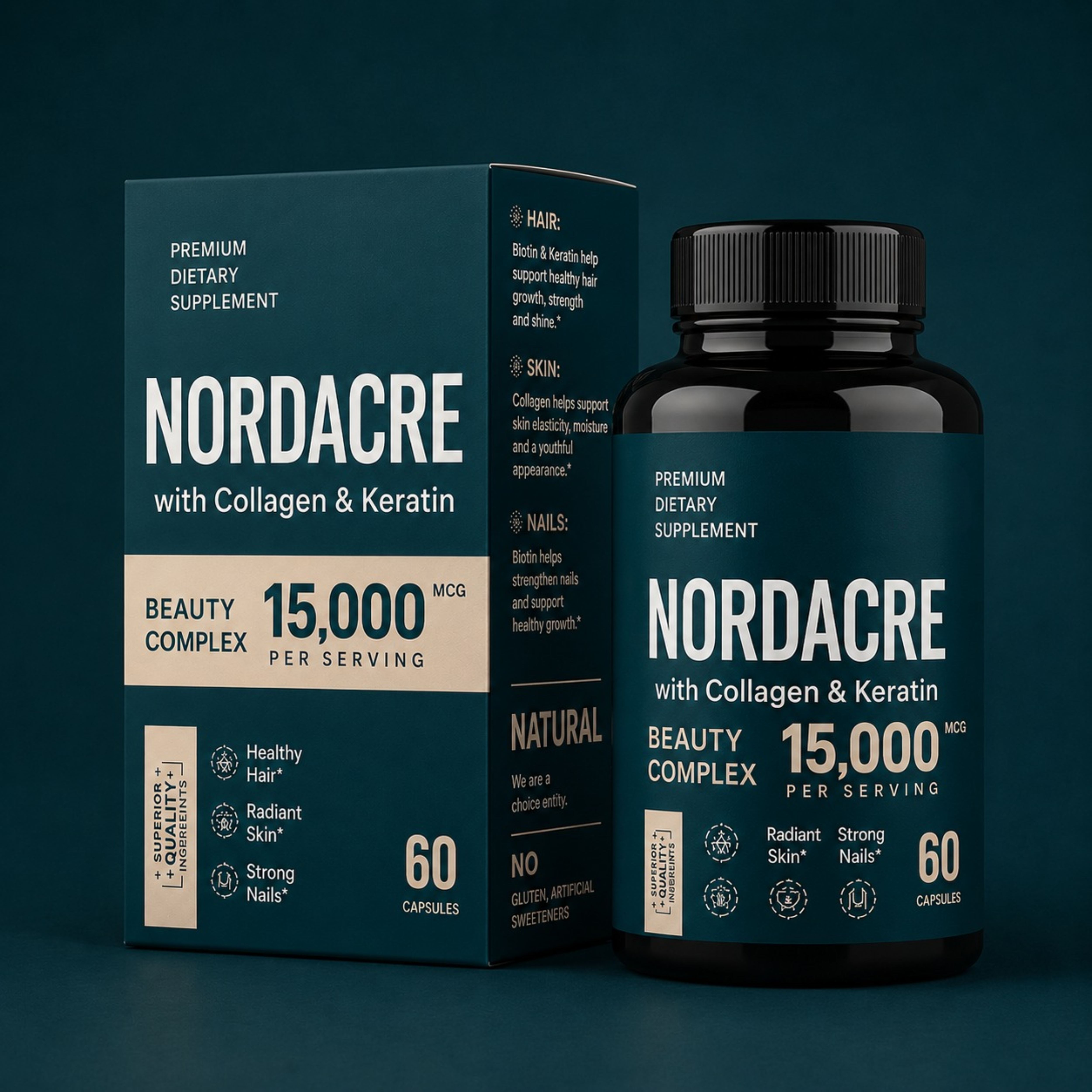 Biotin 10 000 mcg & Kollagen Hårtillväxt Tillskott – 60 Kapslar